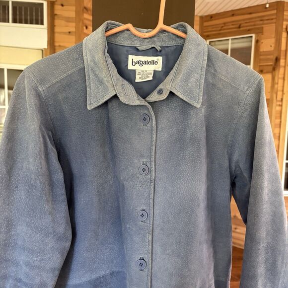 Bagadette Suede Shirt Jacket Women S Periwinkle Blue Button Down Lined - Picture 3 of 10